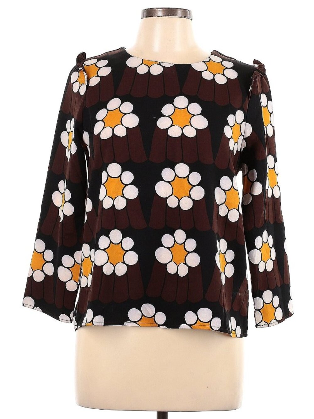 NWOT Compania Fantastica Brown Daisy Pattern Blouse Sz L